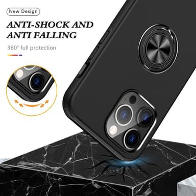 Til iPhone 15 Pro Hybrid Deksel Med Fingerring - Svart