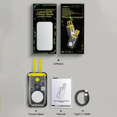 CyberPunk bærbar lader Powerbank 10000mAh 4-i-1 22.5W QC