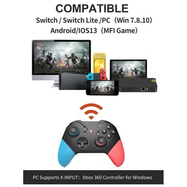 Kompatibel med Nintendo Switch trådløs spillkontroller vibrasjonsdesign - blå+rød