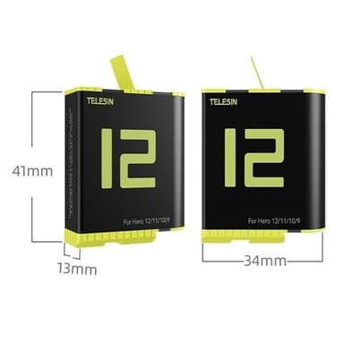 Batteri til GoPro Hero 12/11/10/9 Action kamera 1750mAh erstatningsbatteri