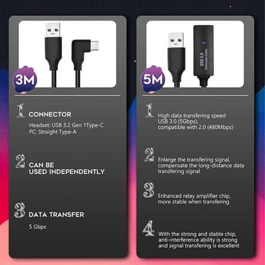8M VR Oculus Quest USB 3.0-kabel USB C til en høyhastighets dataoverføring