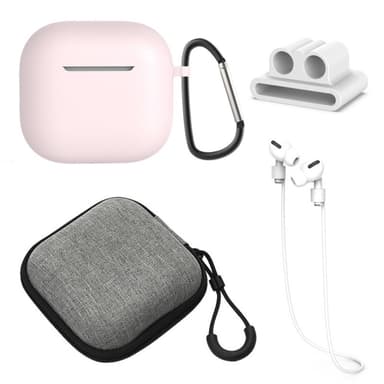 For AirPods 4 5 stk Tilbehør Veske Oppbevaringsboks Halsstropp Hodetelefonholder Nøkkelring - Rosa