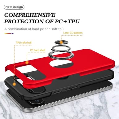 For Pixel 9/Pixel 9 Pro Hybrid Deksel med Fingerring - Mørkeblå