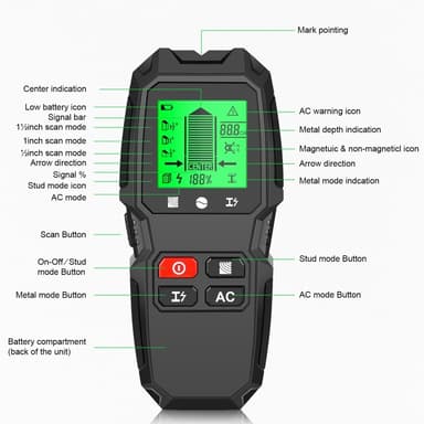 5 i 1 LCD-veggstifter Edge Center Trekraft Metal AC Live Wire Detector