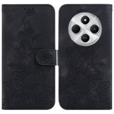 Til Xiaomi Redmi 14C Veske Stativ Lommebokveske Blomstermønster - Svart