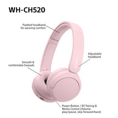 Sony WH-CH520 trådløse hodetelefoner (rosa)