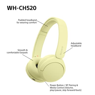 Sony WH-CH520 trådløse hodetelefoner (gul)