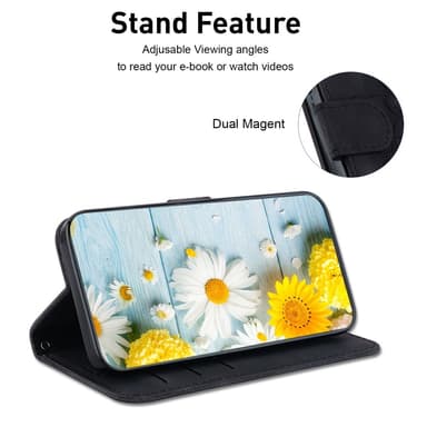 Til Xiaomi Redmi 14C Veske Stativ Lommebokveske Blomstermønster - Svart