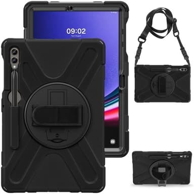 Til Samsung Galaxy Tab S10+/S9 FE+/S9+/S8+/ S7+Kraftig skallveske med skulderstropp