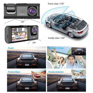 Bilkamera 3 objektiv vidvinkel 1080P HD bil DVR Dash Cam parkeringsmonitor