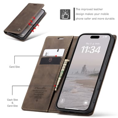 CASEME Lommebok-deksel iPhone 16 Plus - Kaffe