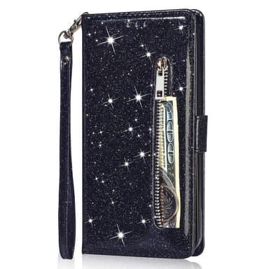 For Samsung Galaxy A56 5G Stående Glitterdeksel med Glidelåslomme - Black