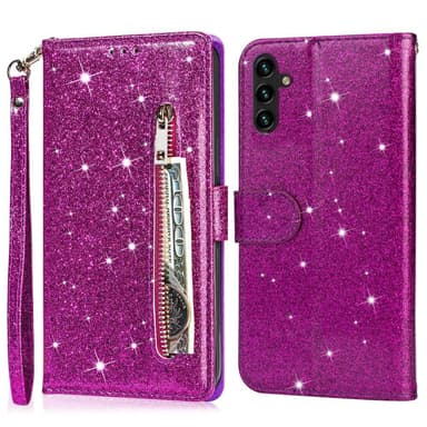 For Samsung Galaxy A56 5G Stående Glitterdeksel med Glidelåslomme - Purple