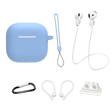 For AirPods 4 6 i 1 tilbehør Veske Stroppholder Ørekroker Halsstropp Nøkkelring - Lyseblå