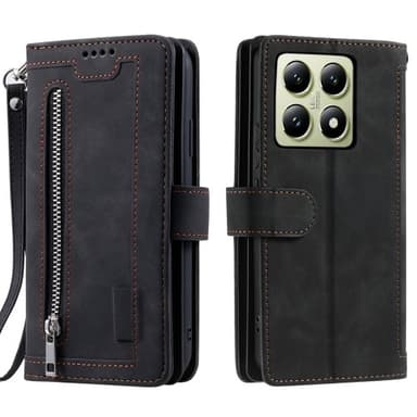 Til Xiaomi 14T Pro-deksel med glidelås og 9 kortspor