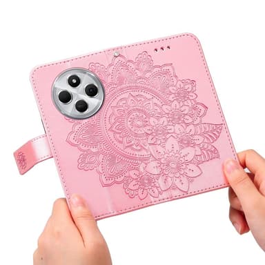 Til Xiaomi Redmi 14C Lommebok-deksel med blomstermønster - rosa