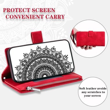 For Samsung Galaxy A56 Lommebok Deksel Shell Mandala Blomstermønster - Rød