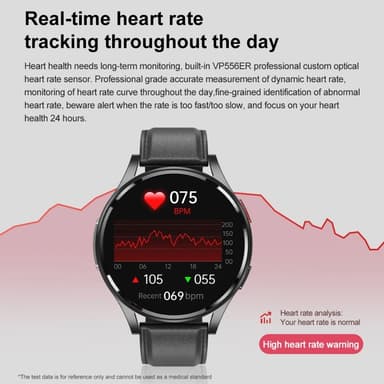 1,43-tommers AMOLED-skjerm Smartklokke – EKG, Pulsmåler, Bluetooth-samtaler – Svart
