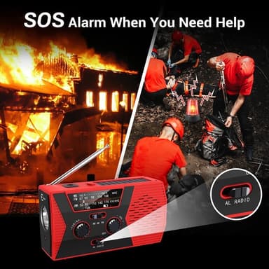 Solværssending NOAA/AM/FM-radio med håndsveiv hodetelefonutgang Leselys 2000mAh Power Bank