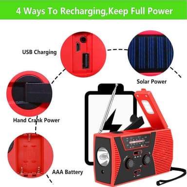 Solværssending NOAA/AM/FM-radio med håndsveiv hodetelefonutgang Leselys 2000mAh Power Bank