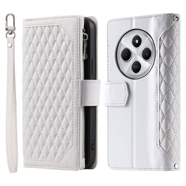 Til Xiaomi Redmi 14C Lommebok-deksel med glidelås Rhombus Stitching Line Telefonveske