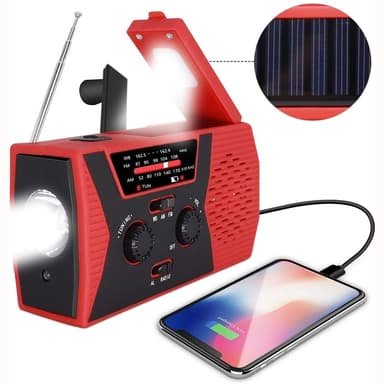 Solværssending NOAA/AM/FM-radio med håndsveiv hodetelefonutgang Leselys 2000mAh Power Bank