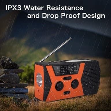 Solværssending NOAA/AM/FM-radio med håndsveiv hodetelefonutgang Leselys 2000mAh Power Bank