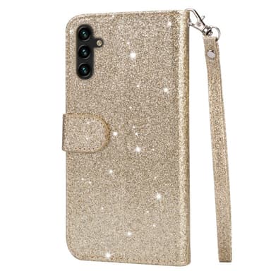 For Samsung Galaxy A56 5G Stående Glitterdeksel med Glidelåslomme - Gold