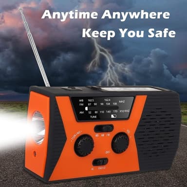 Solværssending NOAA/AM/FM-radio med håndsveiv hodetelefonutgang Leselys 2000mAh Power Bank