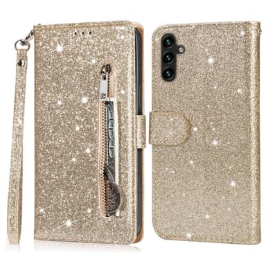 For Samsung Galaxy A56 5G Stående Glitterdeksel med Glidelåslomme - Gold