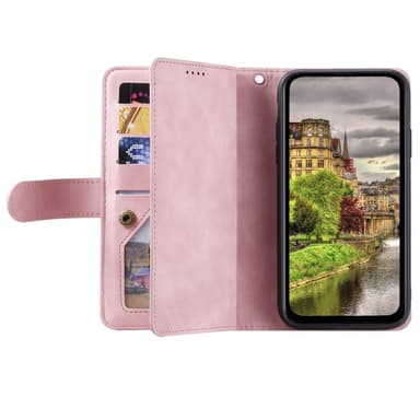Til Xiaomi Redmi 14C Deksel med glidelås og 9 kortspor - RoseGold