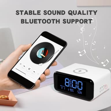 Vekkerklokke Nattlys Bluetooth-høyttaler 15W Trådløs lading Stor skjerm