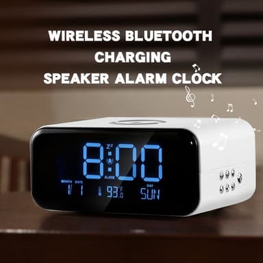 Vekkerklokke Nattlys Bluetooth-høyttaler 15W Trådløs lading Stor skjerm