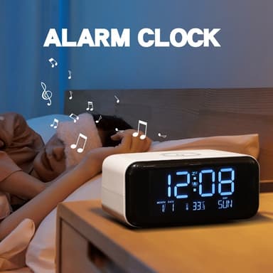 Vekkerklokke Nattlys Bluetooth-høyttaler 15W Trådløs lading Stor skjerm
