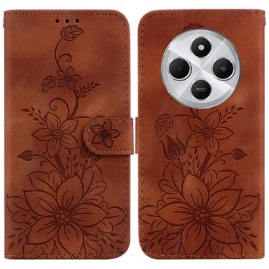 Til Xiaomi Redmi 14C Veske Stativ Lommebokveske Blomstermønster - Brun