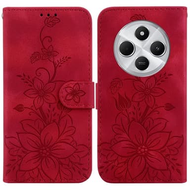 Til Xiaomi Redmi 14C Veske Stativ Lommebokveske Blomstermønster - Rød