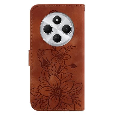 Til Xiaomi Redmi 14C Veske Stativ Lommebokveske Blomstermønster - Brun