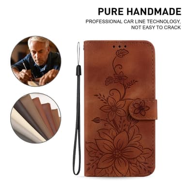 Til Xiaomi Redmi 14C Veske Stativ Lommebokveske Blomstermønster - Brun