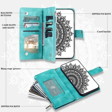 For Samsung Galaxy A56 Lommebok Deksel Shell Mandala Blomstermønster - Mynte