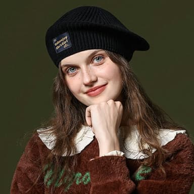 GOLOVEJOY Bomull Strikket Vinter Varm Lue Elastisk Strikket Beret Cap - Svart