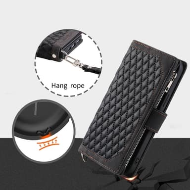 Til Xiaomi Redmi 14C Lommebok-deksel med glidelås Rhombus Stitching Line Telefonveske