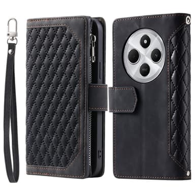 Til Xiaomi Redmi 14C Lommebok-deksel med glidelås Rhombus Stitching Line Telefonveske