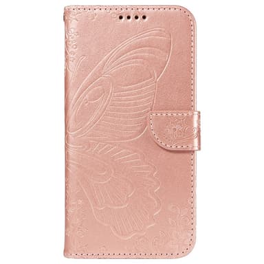 Til Samsung Galaxy S24 FE Dekselsett Lommebok-deksel Sommerfuglemønster - RoseGold