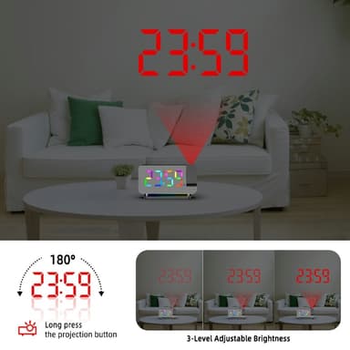 Fargerikt nattlys FM-radioprojeksjonsklokke LED elektronisk vekkerklokke
