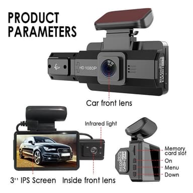 Front- og bakopptak Dash Cam 1080P HD Night Vision Bilkameraopptaker