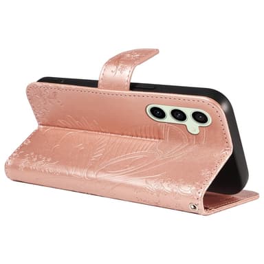 Til Samsung Galaxy S24 FE Dekselsett Lommebok-deksel Sommerfuglemønster - RoseGold
