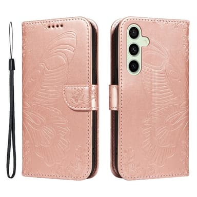 Til Samsung Galaxy S24 FE Dekselsett Lommebok-deksel Sommerfuglemønster - RoseGold