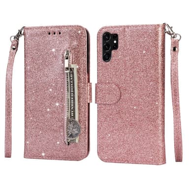 For Samsung Galaxy S25 Ultra Stående Glitterdeksel med Glidelåslomme