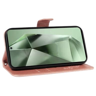 Til Samsung Galaxy S24 FE Dekselsett Lommebok-deksel Sommerfuglemønster - RoseGold