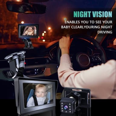 4,3"" HD 1080P bilmonitorkamera for bakovervendt babysete vidvinkel infrarødt kamera